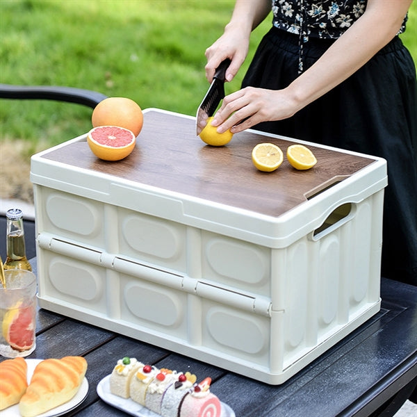 Collapsible Outdoor Storage Box with Wooden Lid