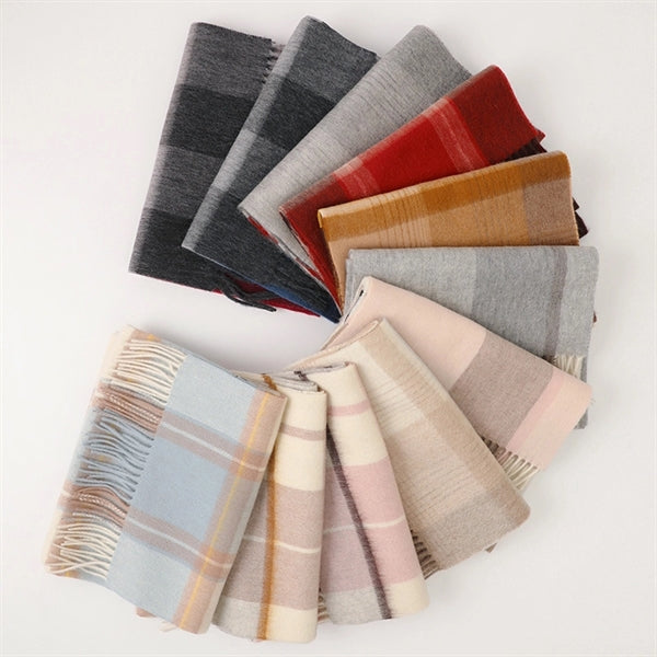 Woolen Plaid Pattern Tartan Winter Scarf  with Tassels