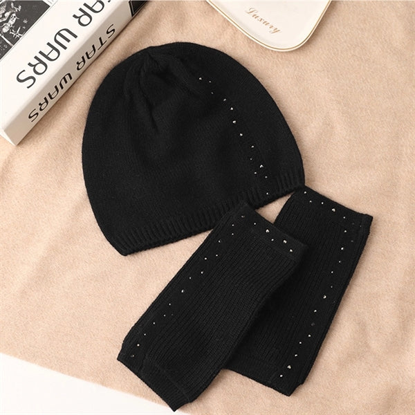 Pure Cashmere Winter Beanie Cap and Fingerless Gloves
