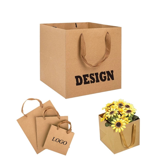 Custom Square Kraft Gift Bag Shopping Tote