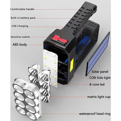 Solar Rechargeable Flashlight With Cob Sidelight