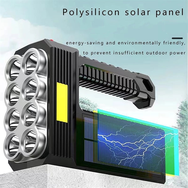Solar Rechargeable Flashlight With Cob Sidelight