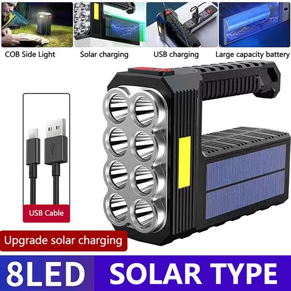 Solar Rechargeable Flashlight With Cob Sidelight