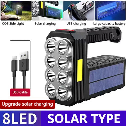 Solar Rechargeable Flashlight With Cob Sidelight
