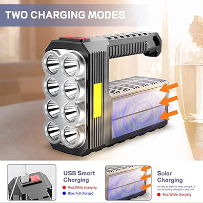 Solar Rechargeable Flashlight With Cob Sidelight