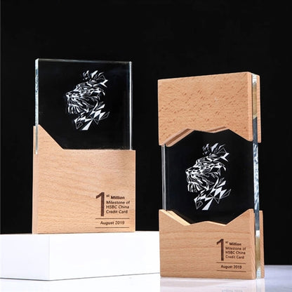 Engraved Crystal Trophy Award With Wooden Base