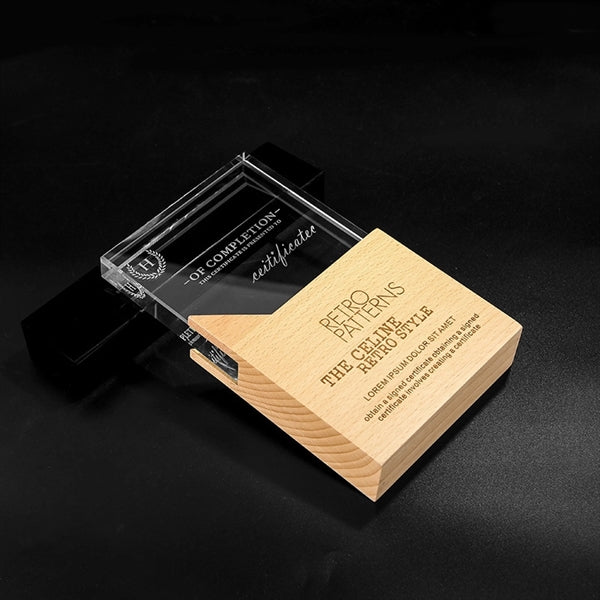 Engraved Crystal Trophy Award With Wooden Base