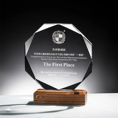 Walnut Wood Base Custom Glass Award Tropy