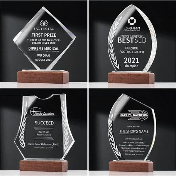 Walnut Wood Base Custom Glass Award Tropy