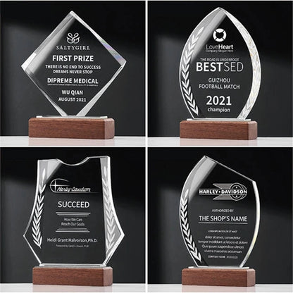 Walnut Wood Base Custom Glass Award Tropy