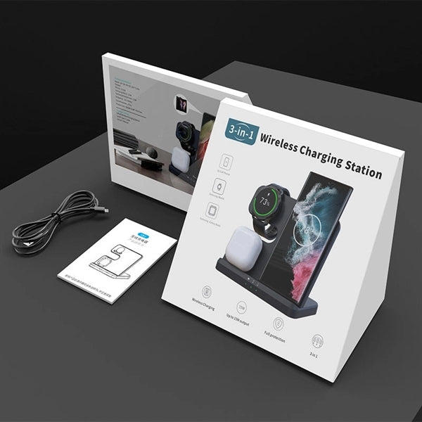 3 in 1 Wireless Charging Station Fast Charger Dock