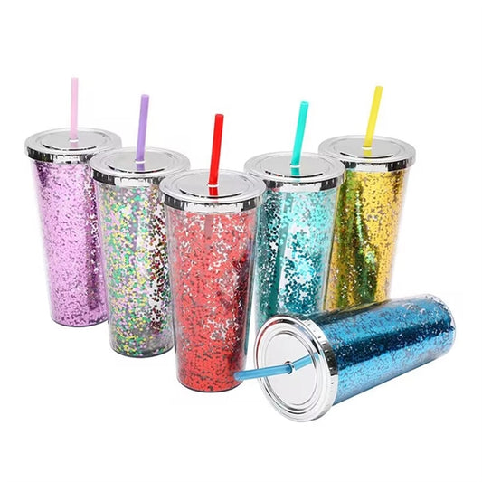 24Oz Glitter Tumbler With Lid And Straw