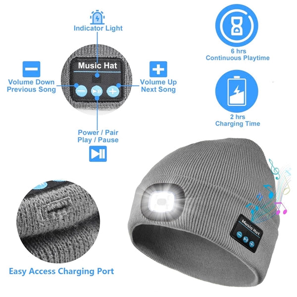 Bluetooth Beanie Hat With Light