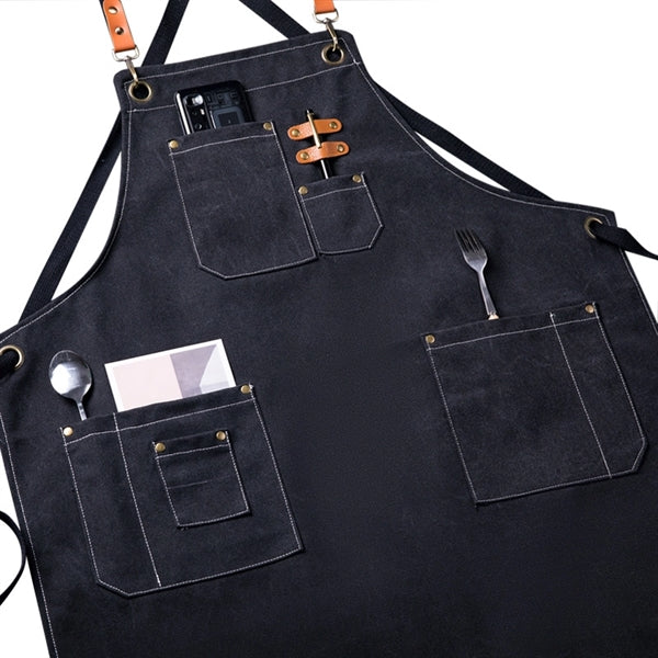 Kitch Style Washed Canvas Apron - Embroidered
