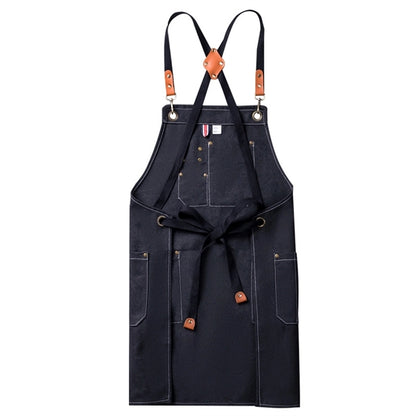 Kitch Style Washed Canvas Apron - Embroidered