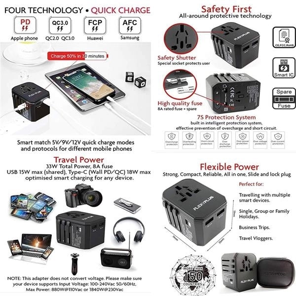 International Travel Power Plug Adapter 2 Usb Ports