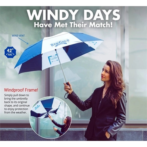 The Vented Windproof Folding Umbrella - 42" Arc, Auto Open