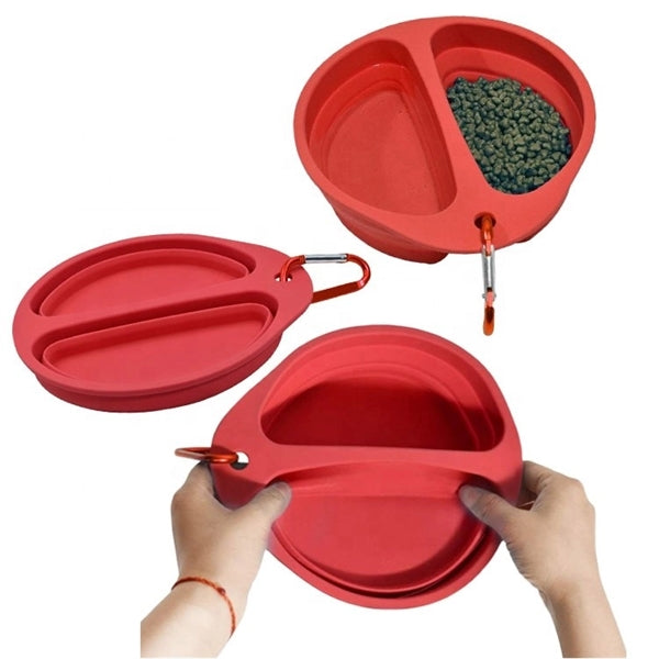 2 in 1 Collapsible Silicone Carabiners Pet Bowl