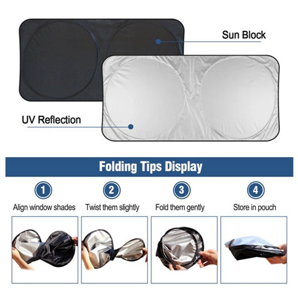 Car Windshield Sun Shade With Storage Pouch