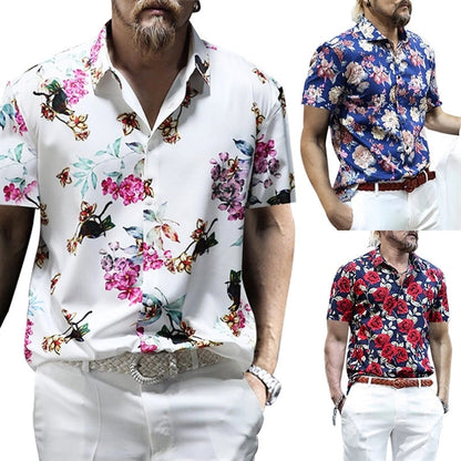 Men's  Flower Printed Summer  Slim fit Button-Down Shirt