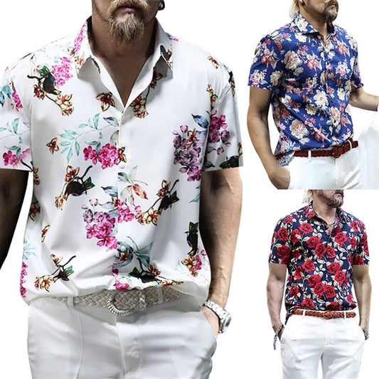 Men's  Flower Printed Summer  Slim fit Button-Down Shirt