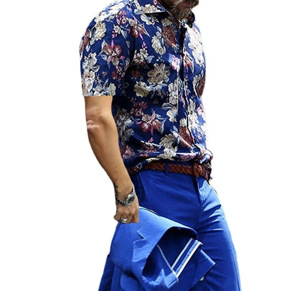 Men's  Flower Printed Summer  Slim fit Button-Down Shirt