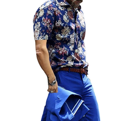 Men's  Flower Printed Summer  Slim fit Button-Down Shirt