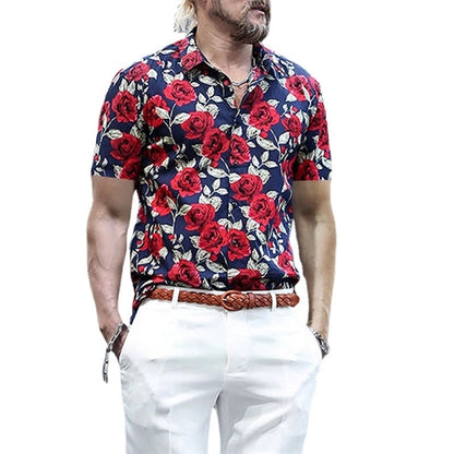 Men's  Flower Printed Summer  Slim fit Button-Down Shirt
