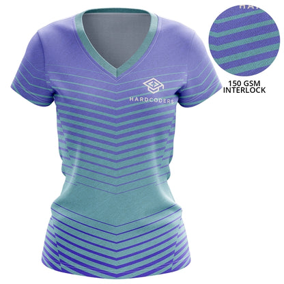 Women's 150 GSM Poly Interlock Short Sleeve V-Neck T-Shirt