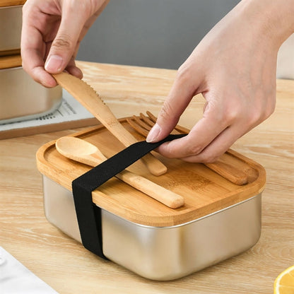 Stainless Steel Bento Box With Bamboo Lid