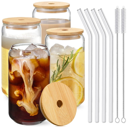 Drinking Glasses With Bamboo Lids And Straw