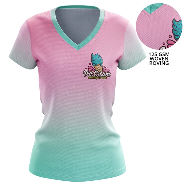 Women's 125 GSM Woven Roving Performance  V-Neck T-Shirt