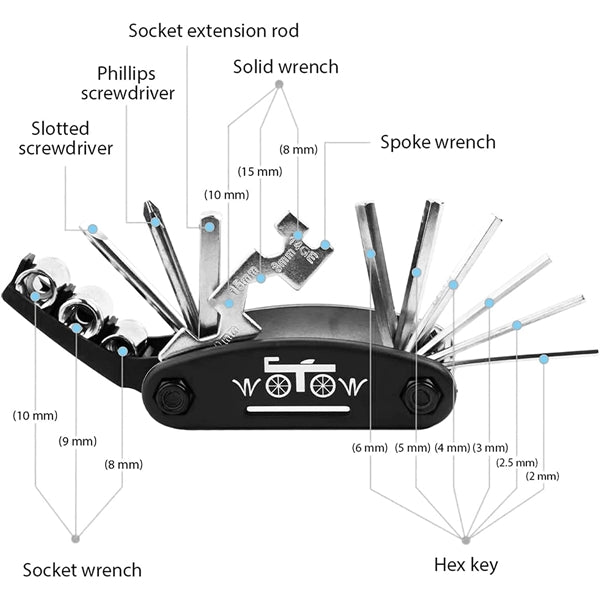 16 in 1 Bike Repair Multi-Function Tools