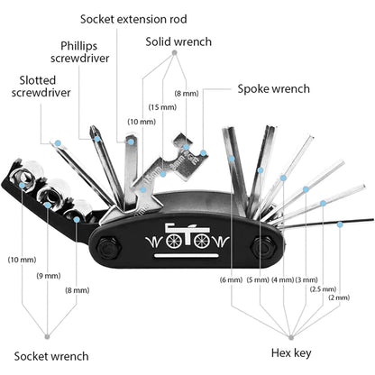 16 in 1 Bike Repair Multi-Function Tools