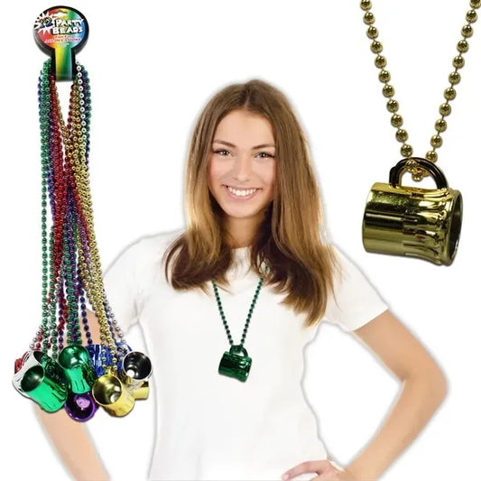Toy Beer Mug Metallic Mardi Gras Beads