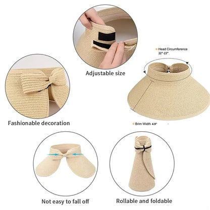Women Wide Brim Straw Sun Visor Hats