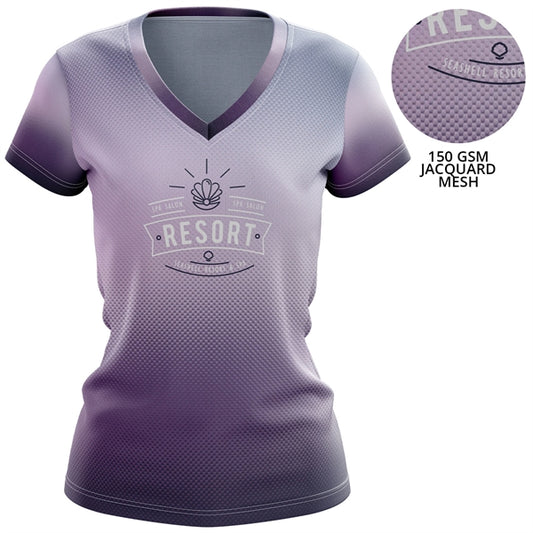 Women's 150 GSM Jacquard Mesh Short Sleeve V-Neck T-Shirt