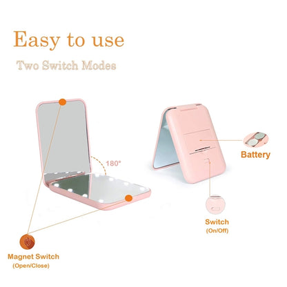 Magnification Led Compact Travel Makeup Mirror