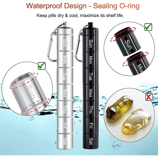 Portable Aluminum Alloy Pill Case With Keychain&Carabiner