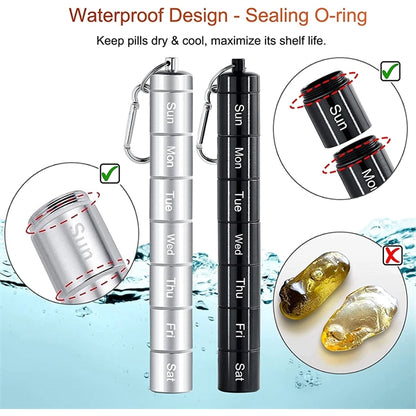Portable Aluminum Alloy Pill Case With Keychain&Carabiner