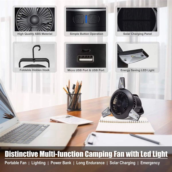 Solar Camping Fan With Led Lantern