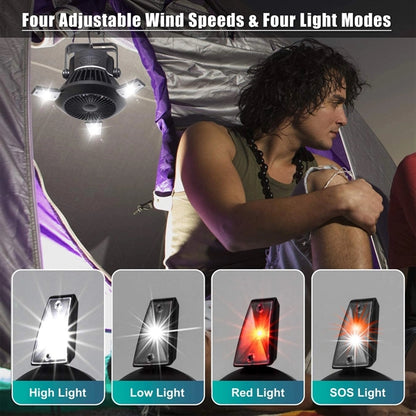Solar Camping Fan With Led Lantern