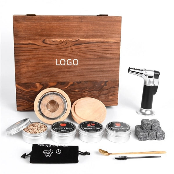18 Pieces Cocktail Whiskey Smoker Kit Wooden Box Gift Set