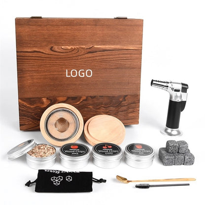 18 Pieces Cocktail Whiskey Smoker Kit Wooden Box Gift Set