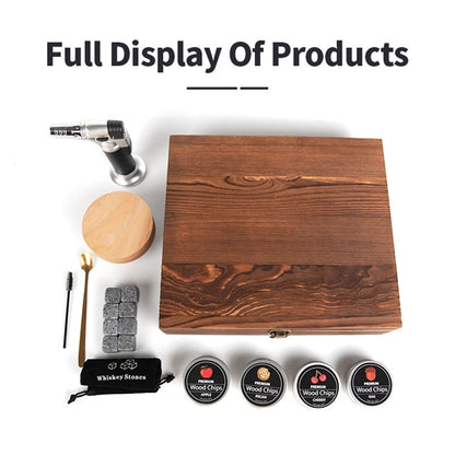 18 Pieces Cocktail Whiskey Smoker Kit Wooden Box Gift Set