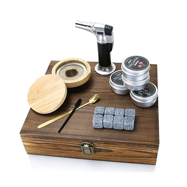 18 Pieces Cocktail Whiskey Smoker Kit Wooden Box Gift Set