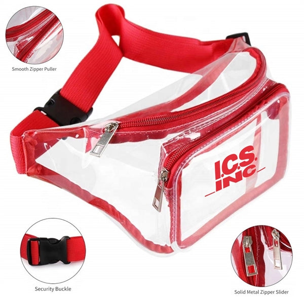 Clear Fanny Pack w/ Three Zipper Pockets (13.4"X 6" X 3.75")