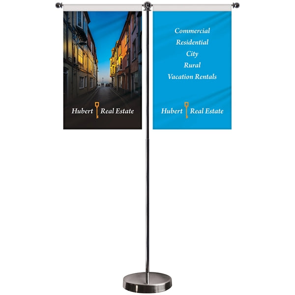 11-19.7" T Style Metal Telescopic Flagpole w/ 2 Bann