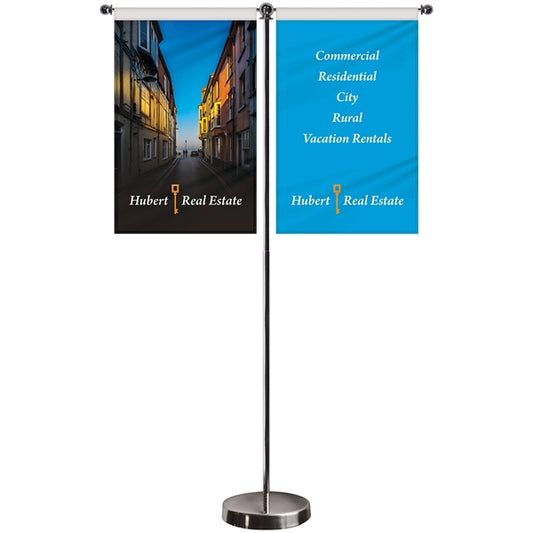 11-19.7" T Style Metal Telescopic Flagpole w/ 2 Bann