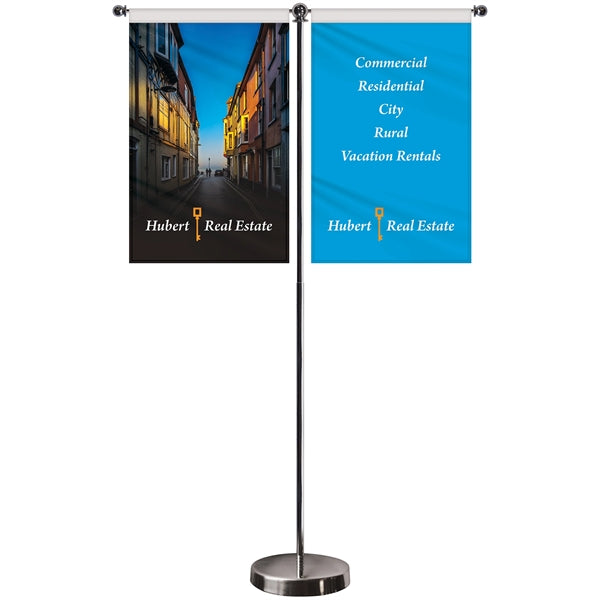 11-19.7" T Style Metal Telescopic Flagpole w/ 2 Bann